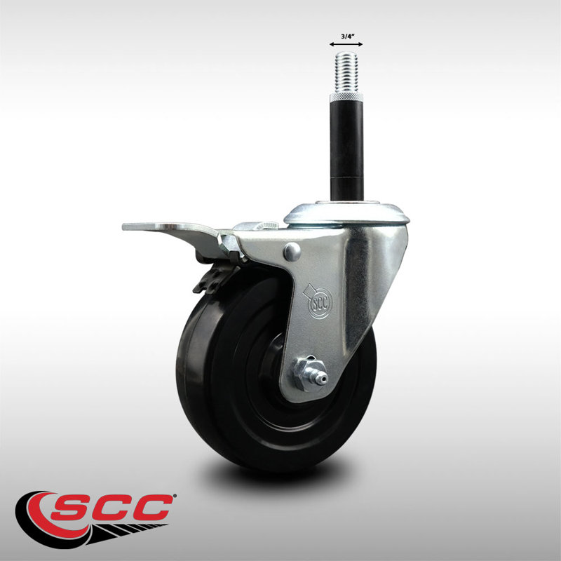 4 Inch SS Soft Rubber Swivel 3/4 Inch Expanding Stem Caster Total Lock Brake SCC