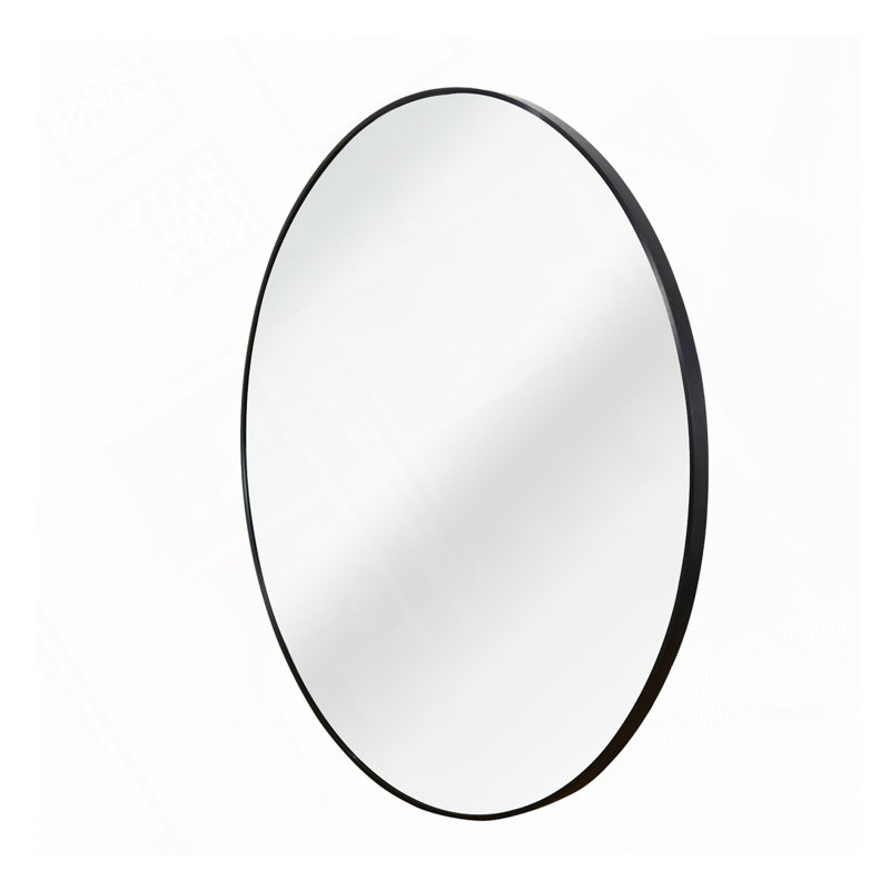 Black Metal Round Bathroom Mirror, 16" x 16"