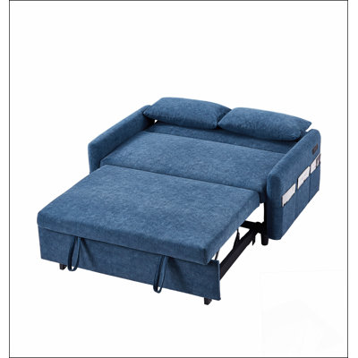 Canapé-lit avec dossier ajustable, poches de rangement, 2 coussins moelleux, ports USB