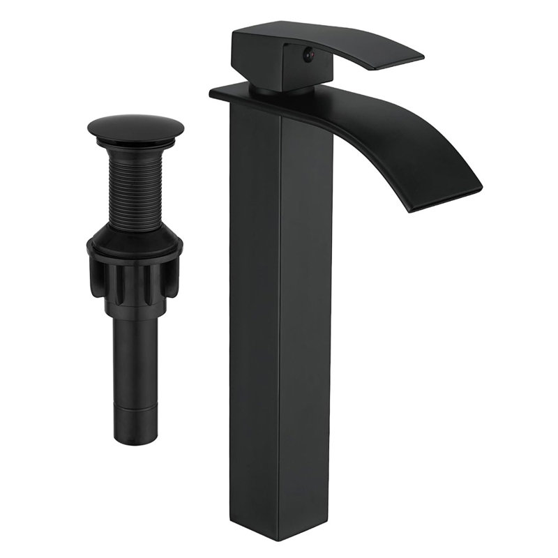 Robinet pour salle de bain à poignée simple avec drain, Nickel brossé