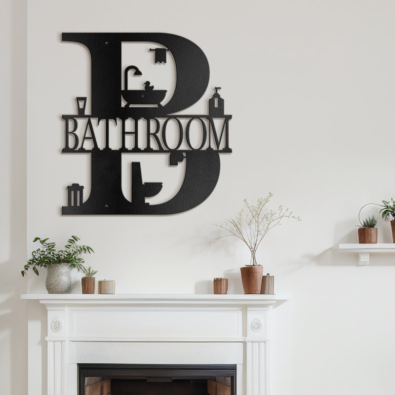 BATHROOM-Black And Gold Dimensional Iron Wall Sculpture Metal Wall Art Modern Bathroom Decor, Blck, 20" H x 18.6" W x 0.05" D