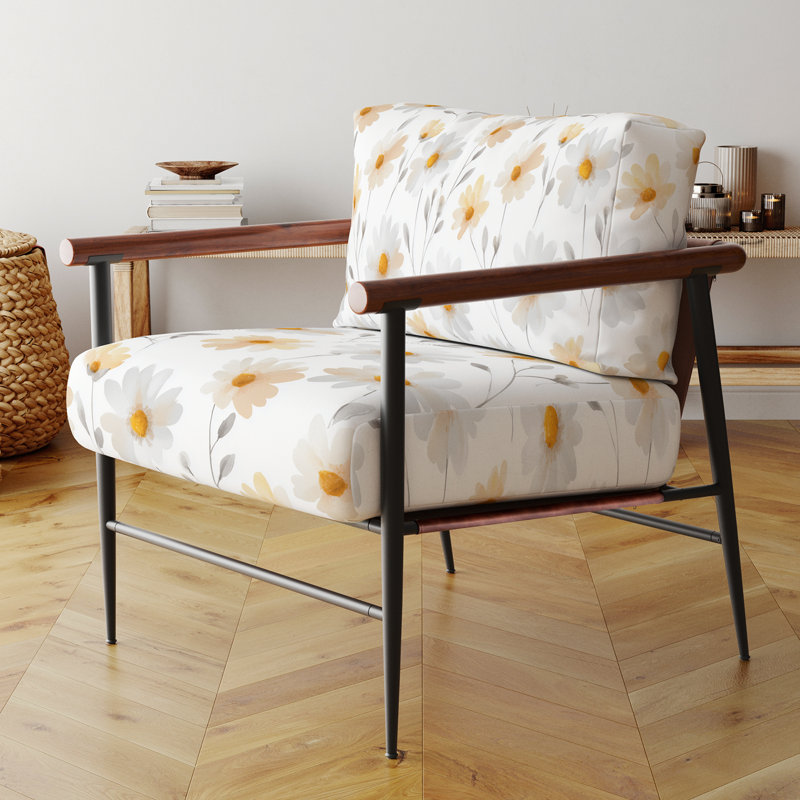Chaise rembourrée Country Daisy Sunshine, Bras ronds bruns