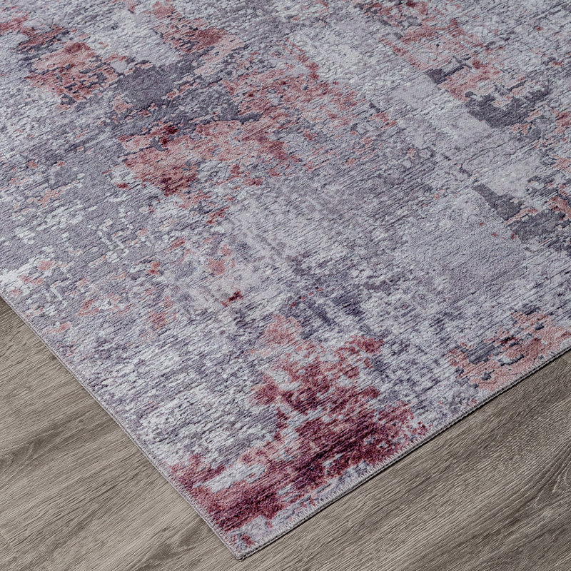 Abstract Area Rug in Pink, Rectangle 2' x 3'