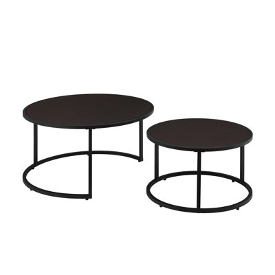Modern Faux Leather Nesting Round Coffee Table With Metal Base, Perfect For Contemporary Living Room Decor, Set Of 2