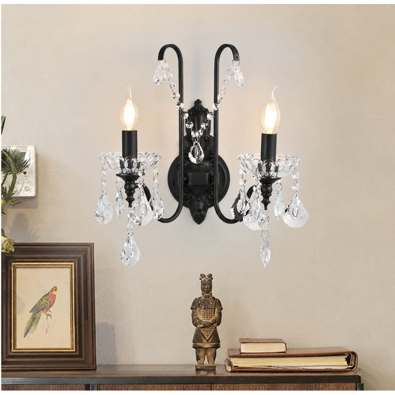2 - Light Crystal Wall Sconce, Black