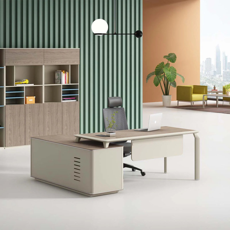 Modern L-shaped executive office desk, 29.92” H x 70.87” W x 31.5” D