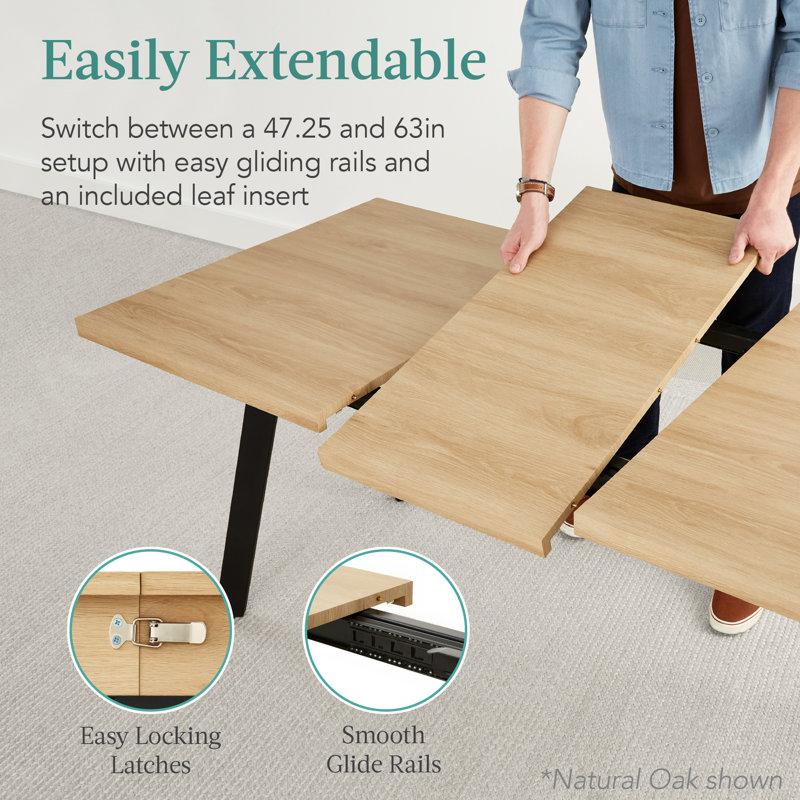Natural Oak Extendable Dining Table with Black Steel Legs