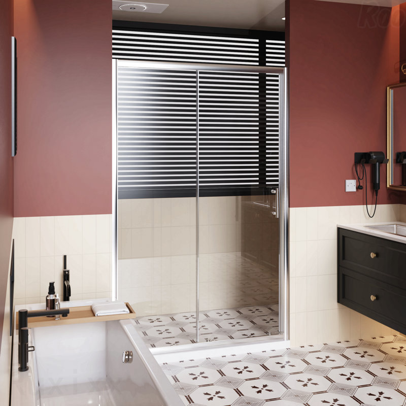 Porte de douche coulissante simple - Porte de douche trempée transparente épaisse de 1/5 po avec poignée en acier inoxydable