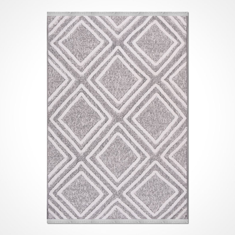 Tapis moderne / géométrique beige lavable à la machine antidérapant, Rectangle 2 pi 8 po x 5 pi