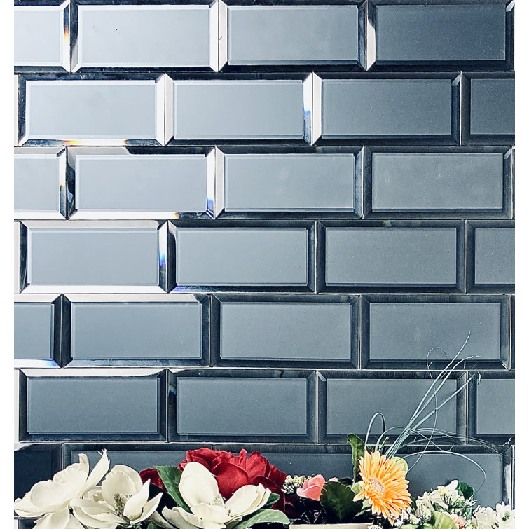 Hand Painted 2x4 Blue Glass Tile Subway Beveled Mirror Design Mosaic T –  Blujellyfish