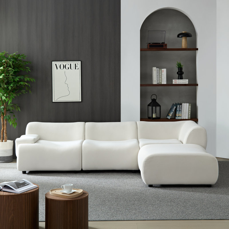 Canapé moderne en tissu solide et durable, 4 canapés modulaires gratuits, éponge haute densité, Tissu blanc
