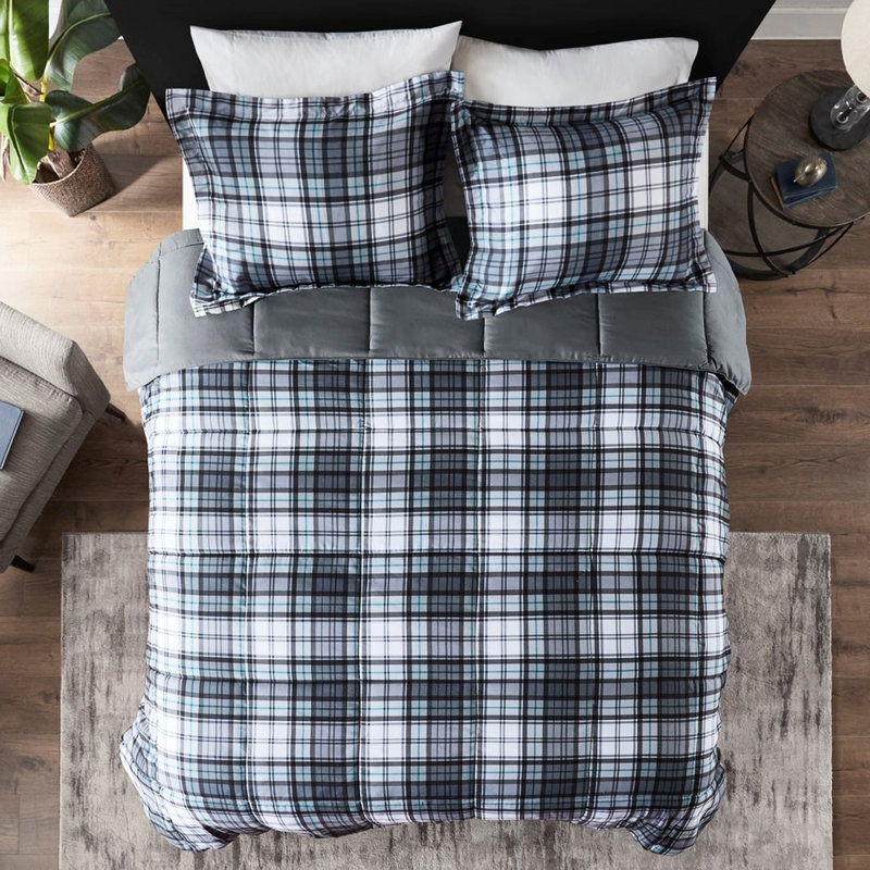 Édredon toutes saisons pour lits simples TG, Twin/Twin XL Comforter + 2 Shams, Gris / bleu sarcelle
