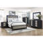 Grand lit contemporain en bois massif, cadre gris anthracite, panneaux gris et tête de lit équipée à DEL pour chambre à coucher, panneaux, rétroéclairage intégré