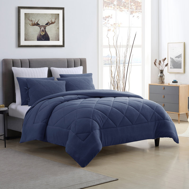  Ensemble d'édredon réversible en molleton Coral, Bleu, Édredon double / grand + 2 taies décoratives sta