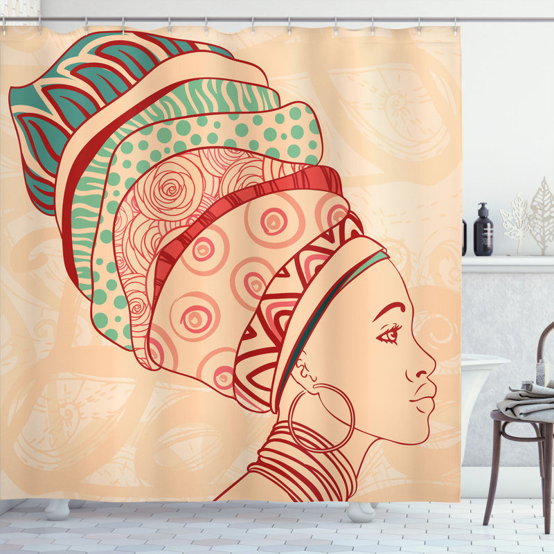 Ensemble de rideau de douche africain + crochets, H 75 po x l 69 po