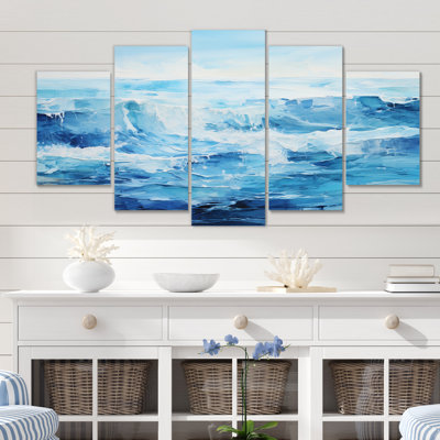 Océan saphir infini III - paysages, reproduction d'art sur toile - 5 panneaux