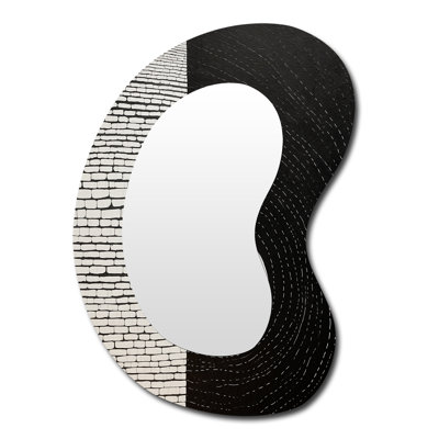 Garvice Balance Black White Minimal White Circle - Landscape Line Art Asymmetrical Large Wall Mirror, Modern Freeform Unique Mirror, Printed Metal Art