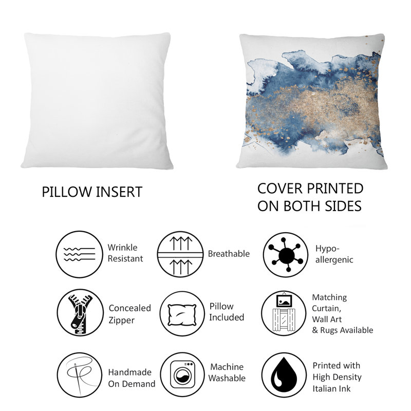 Coussin bleu et doré à motif de nuages II - imprimé moderne 1