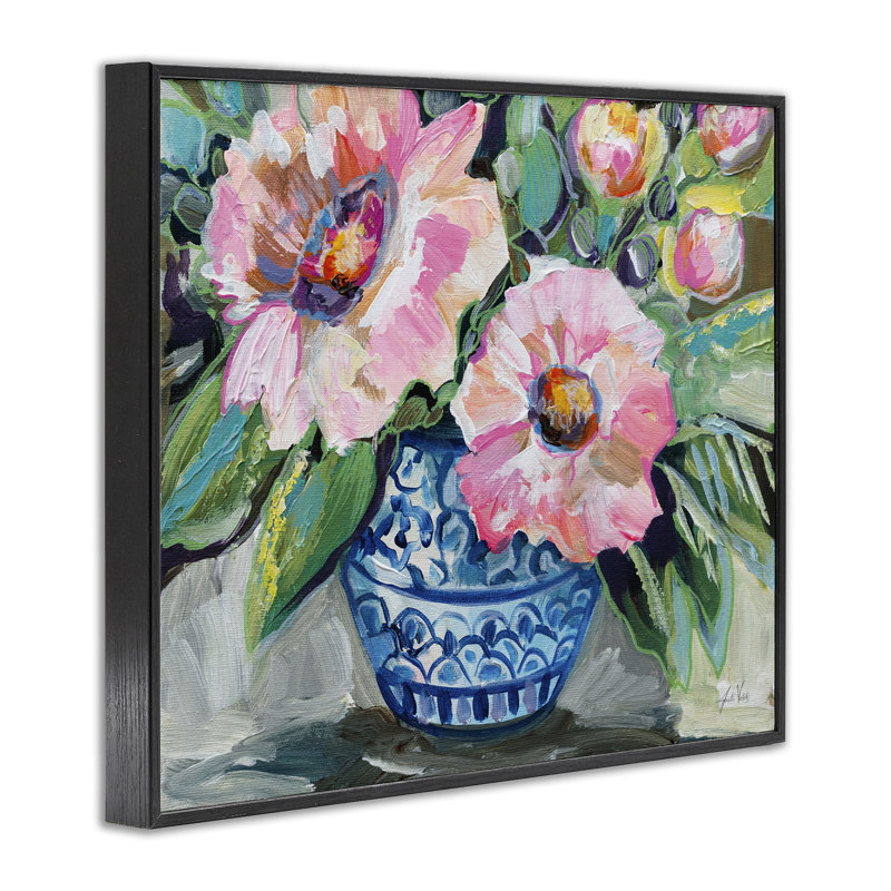  «Pink Gerber Daisy Bouquet», estampe numérique par Jeanette Vertentes, H 11 po x l 14 po, Giclée encadrée noir minuit