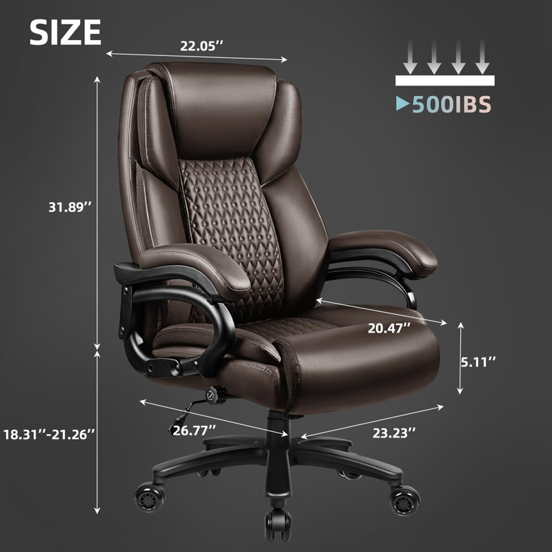 Carter Big and Tall Office Chair 500lbs, Adjustable Lumbar Support Executive Office Chair, Brown