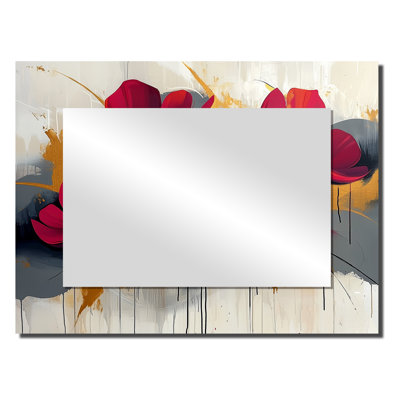 White Red Cornflowers Meadows - Floral Mirror Wall Decor - Printed On Metal
