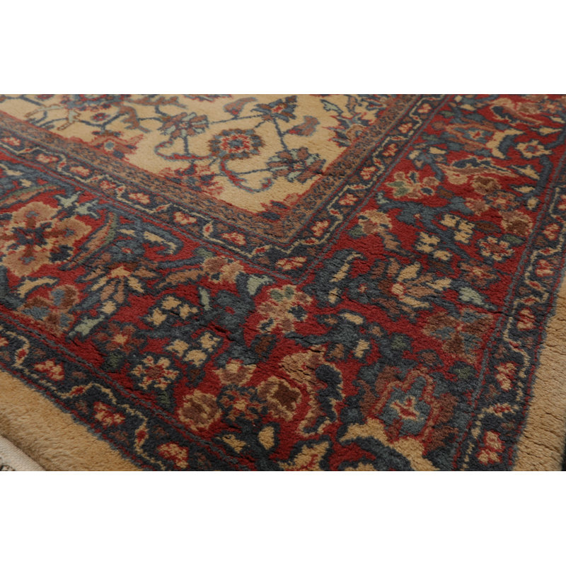 Tapis traditionnel soyeux ivoire en laine noué à la main 6 x 9 po Herati