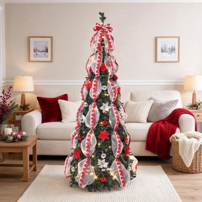 6 ft Prelit Pop Up Christmas Tree with 200 Warm White LED Lights