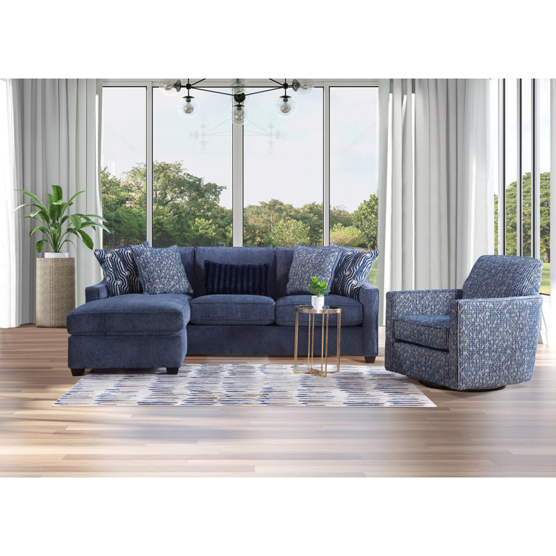 Cherisse 96" Reversible Sofa Chaise Sectional, Navy Polyester