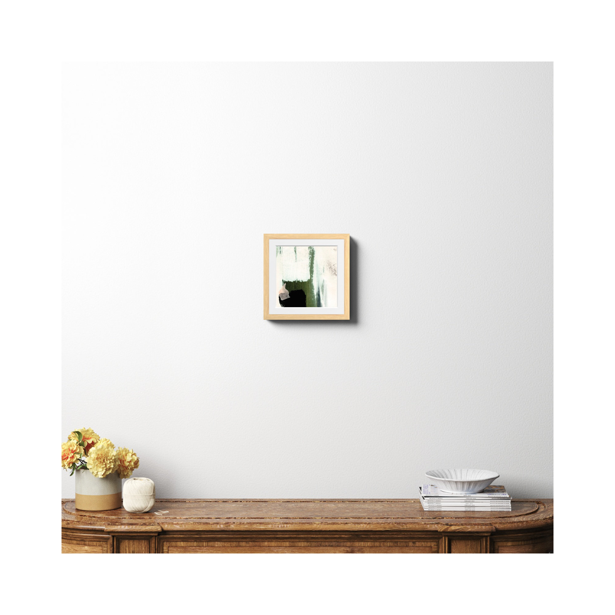 Abstract Minimal, Yes, 12" H x 12" W x 0.75" D, Natural Framed Paper
