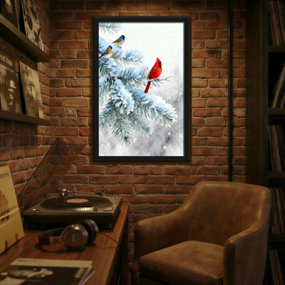 Animals Winter Birds On Snowy Pine Branch