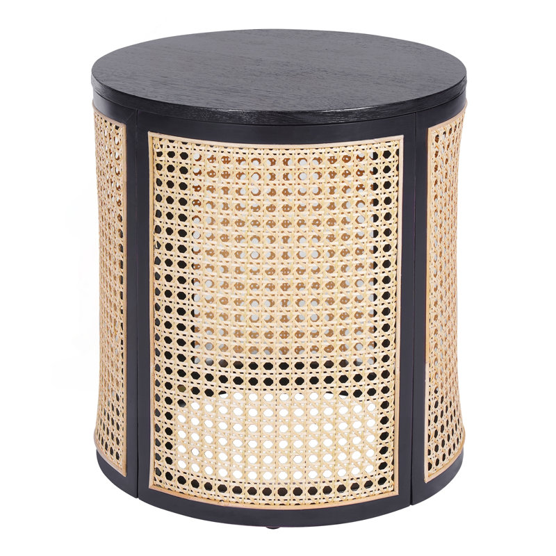 Table d'appoint ronde en rotin tissé, Black, Black, Black