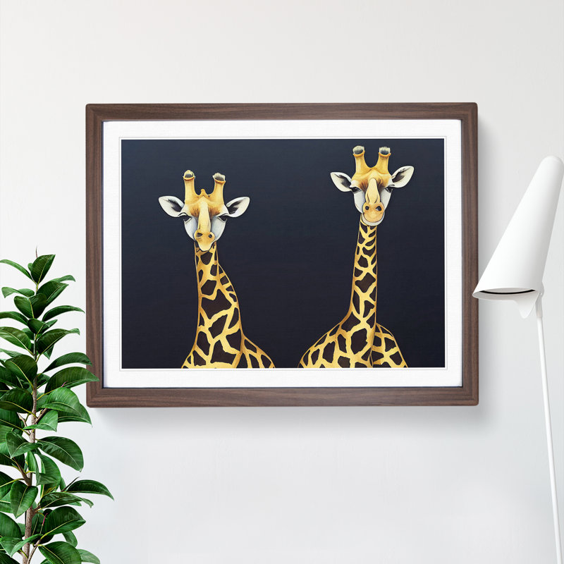 XH1022-9284X Two Giraffes Vol.1 1 Piece Single Picture Frame Wall Art, 25cm H x 34cm W x 2cm D, Walnut Framed