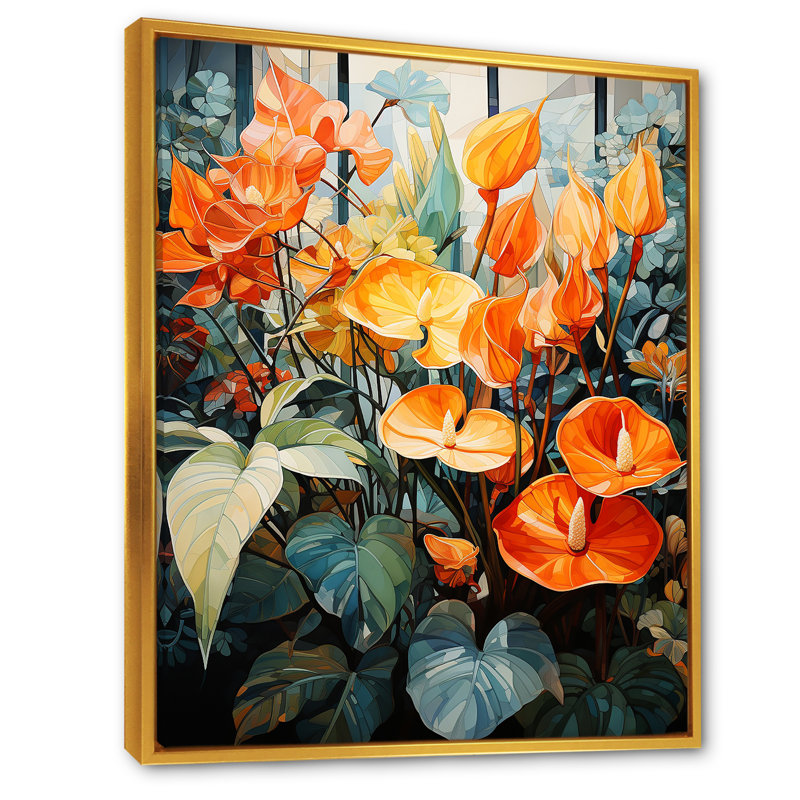 Jardin horticole cubiste, reproduction d'art sur toile, Cadre flottant doré, H 40 po x l 30 po x P 1,5 po