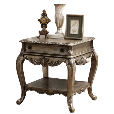 Marvelous Vintage Oak Rectangular End Table With Drawer And Display Area Desk Secure Felt-Lined Shelf
