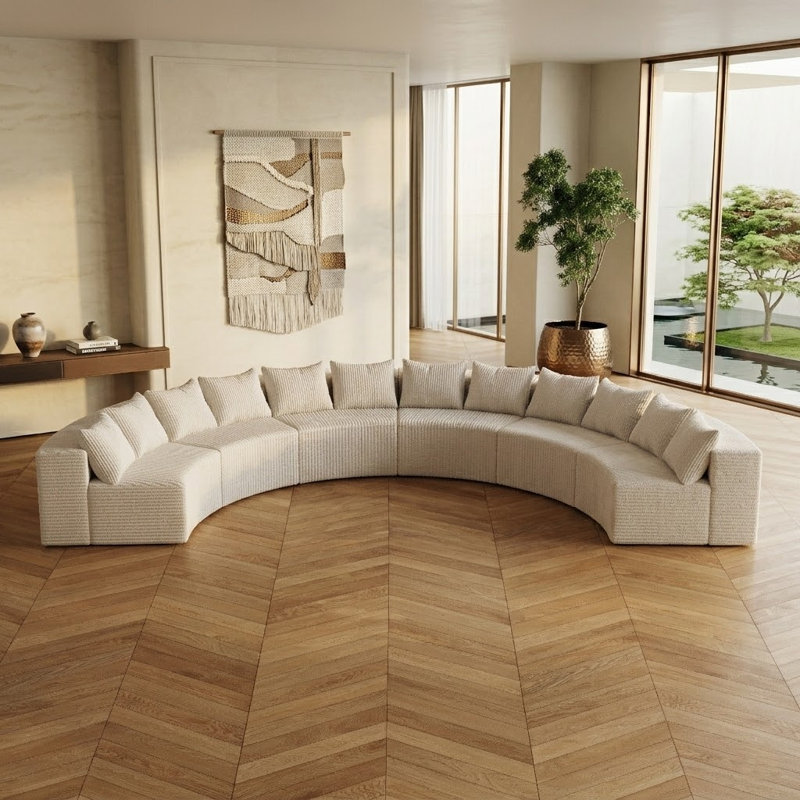 Canapé modulaire courbé Corduroy, 6 sièges, Beige