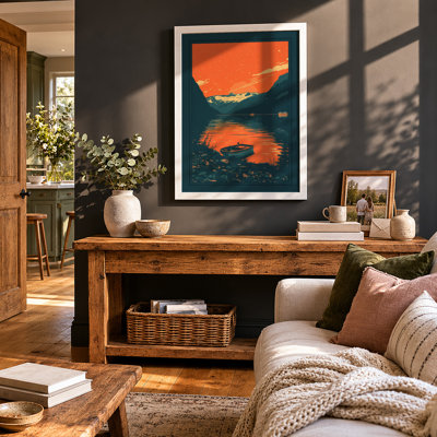 Mountain Reflected at Dawn Japandi - Framed Print