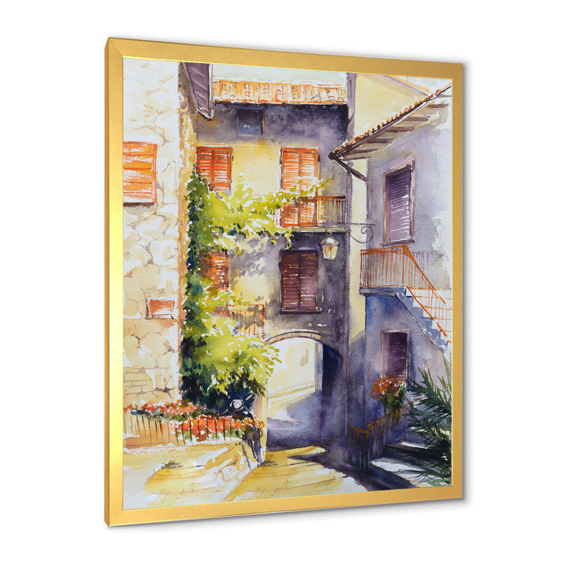 Rustic and Idyllic Italian Village - Peinture sur toile, H 20 po x l 12 po x P 1,5 po, Toile encadrée d'or
