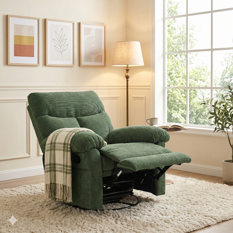 Fauteuil inclinable, pivotant, moderne et rembourré avec tissu texturé pour salon et chambre de bébé, Dark Green