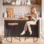 Tabouret de bar 26 po pour îlot de cuisine, selle rustique, tabourets sans dossier avec pieds en métal-118670890