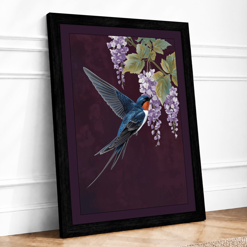 Hummingbird Among Blooms Botanical - Framed Print, A1 - 84.1 x 59.4 cm, Black