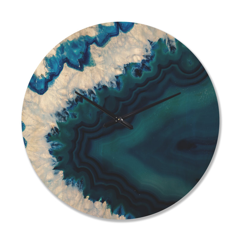 Horloge murale moderne en bois bleu avec géode brésilienne, Très grand