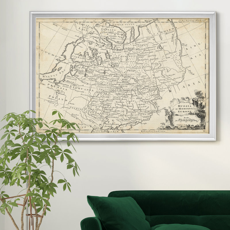 Carte de la Russie-impression d’art graphique sur toile encadrée, H 30,5 po x l 42,5 po x P 1,5 po, Encadrement argenté