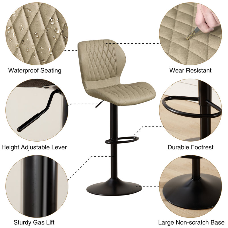 Tyrel Swivel Adjustable Height Bar Stool, khaki
