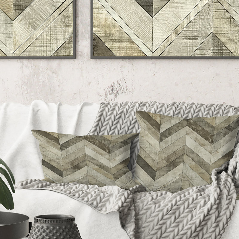 Imprimé à chevrons gris II - Coussin traditionnel, H 18 po x l 18 po