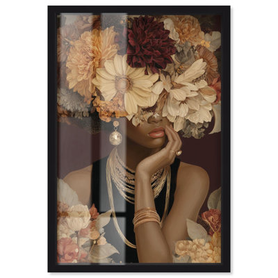 Art floral doré bourgogne par Art Remedy, cadre noir, 16 x 24