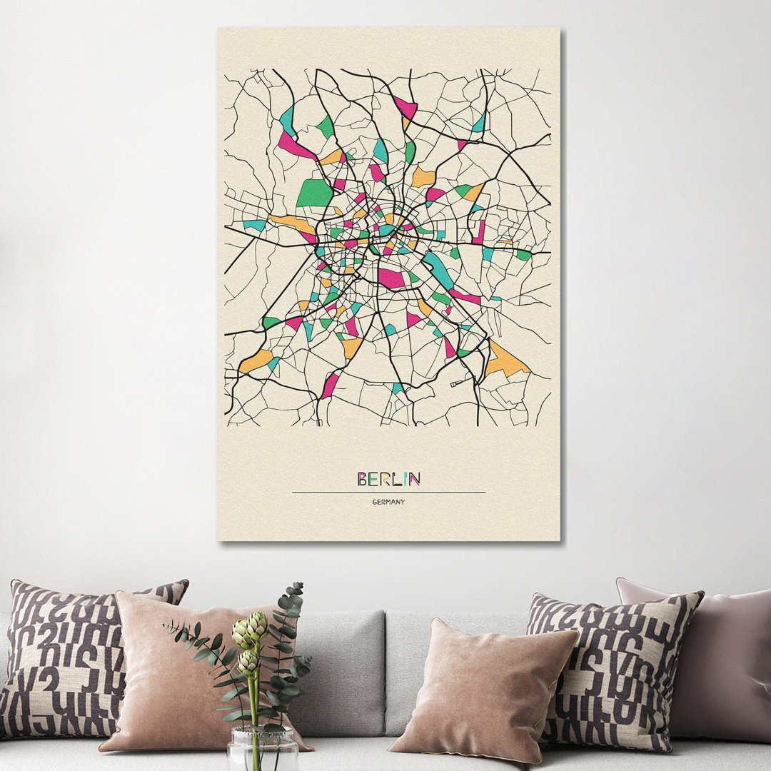 Berlin, Germany Map by Ayse Deniz Akerman - Wrapped Canvas Gallery-Wrapped Canvas Giclée