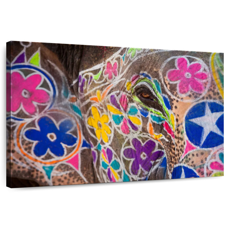 Éléphant peint coloré Brampt, H 34 po x l 51 po