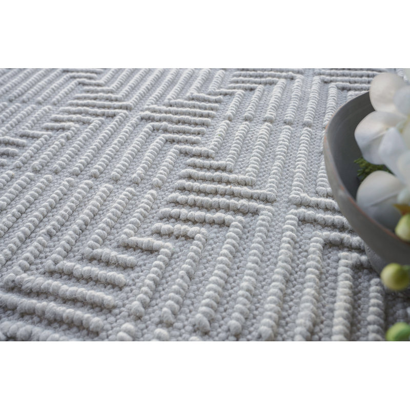 Manzoni Wool Geometric Area Rug in Navy, Rectangle 12' x 15', Gray