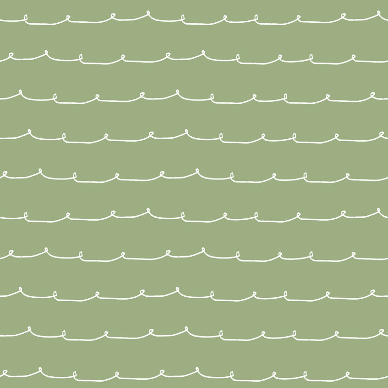 Papier peint rayé vert Wiggle Line, Vert