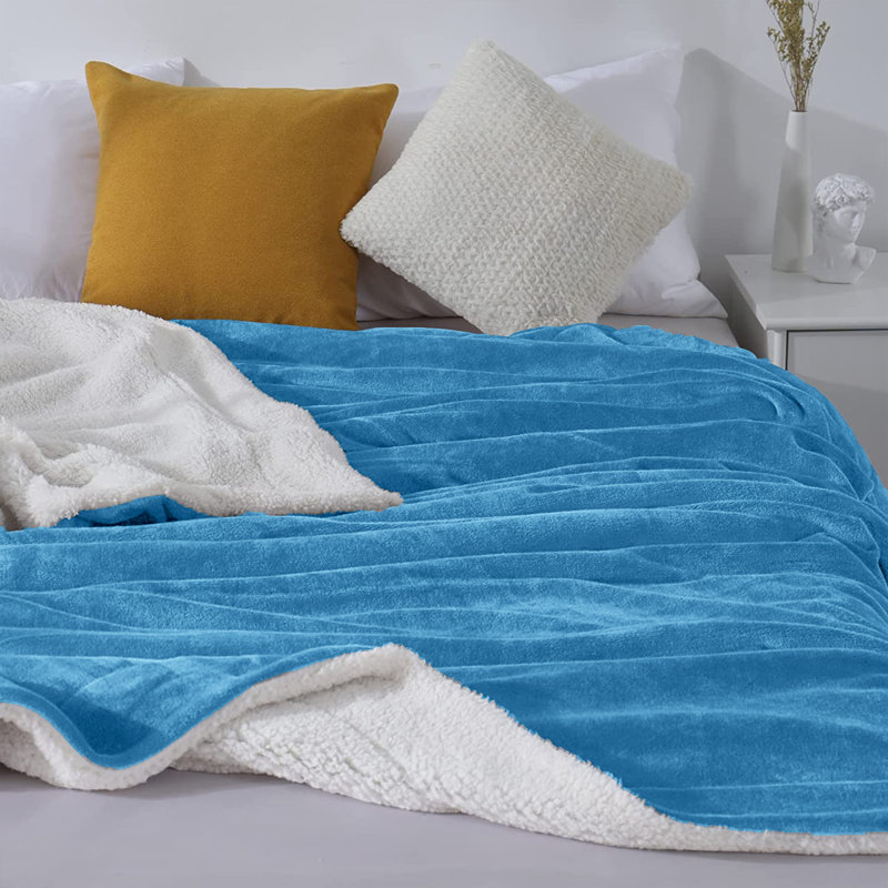 Sherpa Fleece Fur Thick Reversible Blanket Throw, 200cm x 150cm, Sky Blue